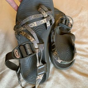 Chaco ZX grey with coral and lavender accents